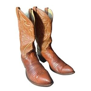Justin Lizard Skin Mens Cowboy Boots Exotic Western Brown IMPERFECT Size 11 D